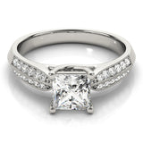 Silver Princess Cut Pave Split Shank Engagement Ring with Four-Prong Setting