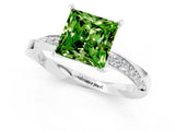 Silver Princess Cut Peridot Engagement Ring with Side Stone Accents and Four-Prong Setting_25
