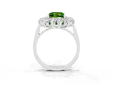 Silver Princess Cut Peridot Floral Double Halo Engagement Ring with Prong Setting_159