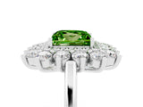 Silver Princess Cut Peridot Floral Double Halo Engagement Ring with Prong Setting_161