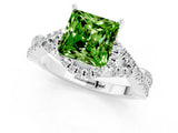 Silver Princess Cut Peridot  Halo Twist Band Solitaire Prong Setting Ring_13