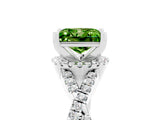 Silver Princess Cut Peridot  Halo Twist Band Solitaire Prong Setting Ring_17