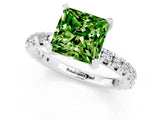 Silver Princess Cut Peridot Pavé Solitaire Ring with Round Band and Prong Setting_73