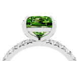 Silver Princess Cut Peridot Pavé Solitaire Ring with Round Band and Prong Setting_76