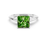 Silver Princess Cut Peridot Solitaire Engagement Ring with Cathedral Setting and Four-Prong Mount