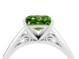 Silver Princess Cut Peridot Solitaire Engagement Ring with Cathedral Setting and Four-Prong Mount_10