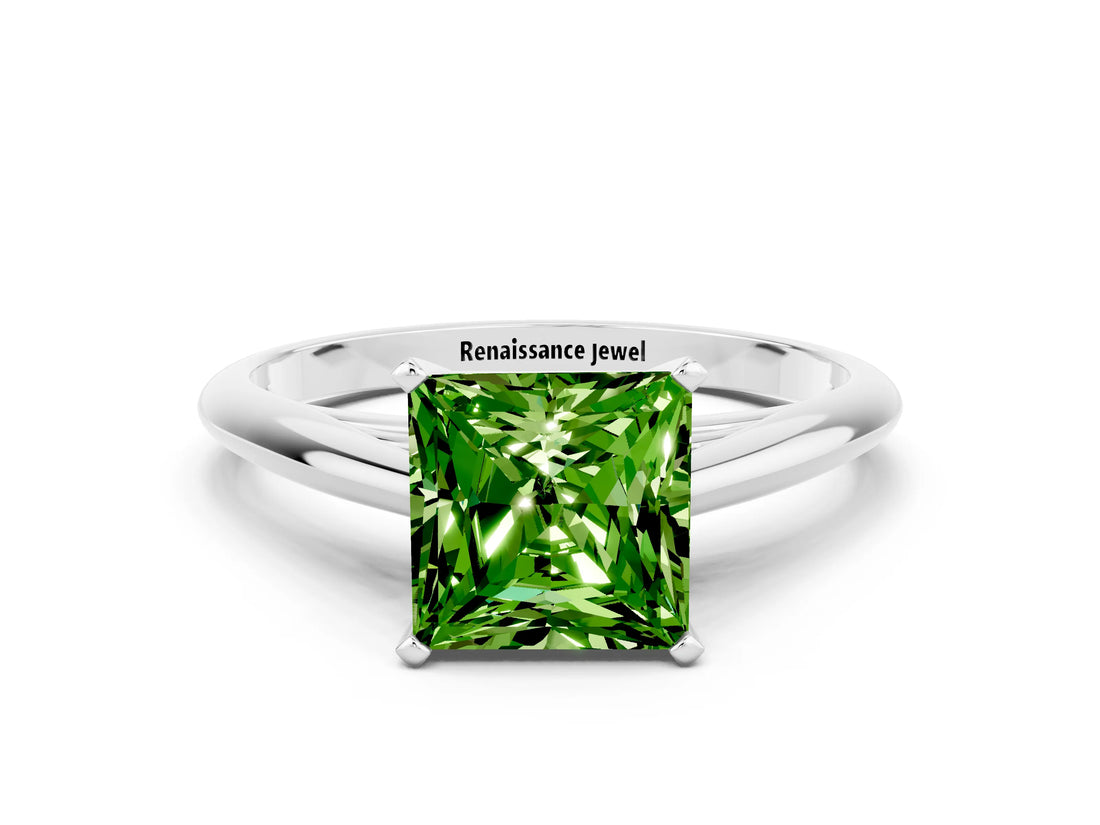 Silver Princess Cut Peridot Solitaire Engagement Ring with Cathedral Setting and Four-Prong Mount_6