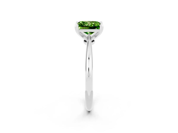 Silver Princess Cut Peridot Solitaire Engagement Ring with Classic Band and Four-Prong Setting