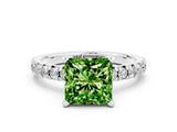 Silver Princess Cut Peridot Solitaire Pavé Engagement Ring with Round Band and Prong Setting_102
