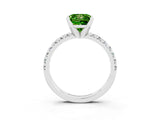 Silver Princess Cut Peridot Solitaire Pavé Engagement Ring with Round Band and Prong Setting_105