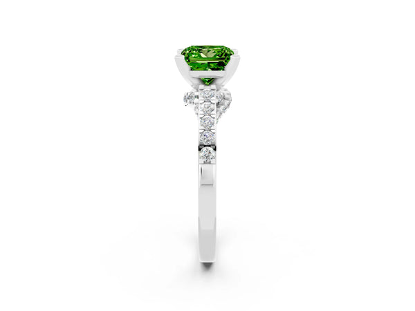 Silver Princess Cut Peridot Solitaire Ring with Crossover Gallery and Round  Pavé Band