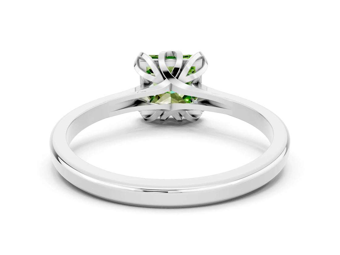 Silver Princess Cut Peridot Solitaire Ring with Flower Prong Setting and Classic Band_12