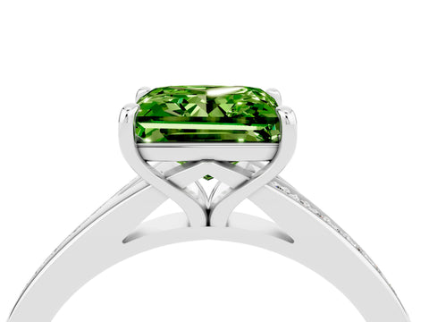 Silver Princess Cut Peridot Solitaire Ring with Pavé Band and Prong Setting_16