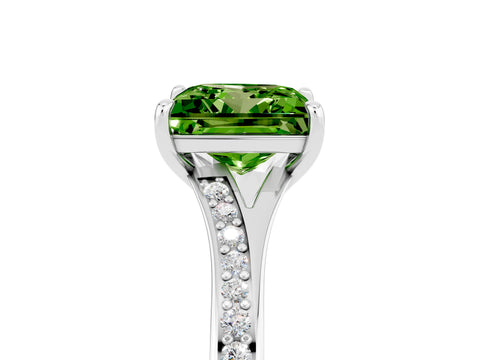 Silver Princess Cut Peridot Solitaire Ring with Pavé Band and Prong Setting_17