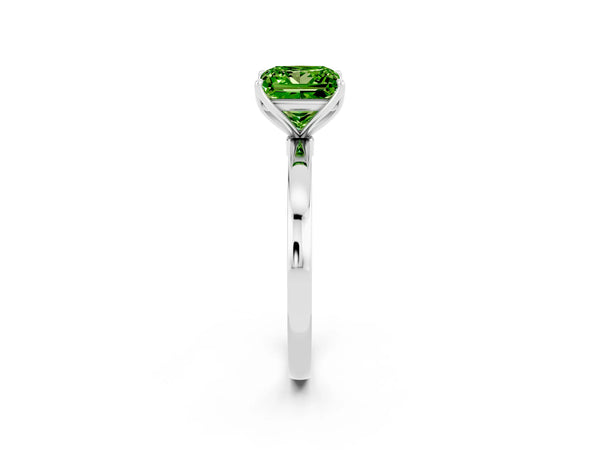 Silver Princess Cut Peridot Solitaire Ring with Thin Band and Prong Setting