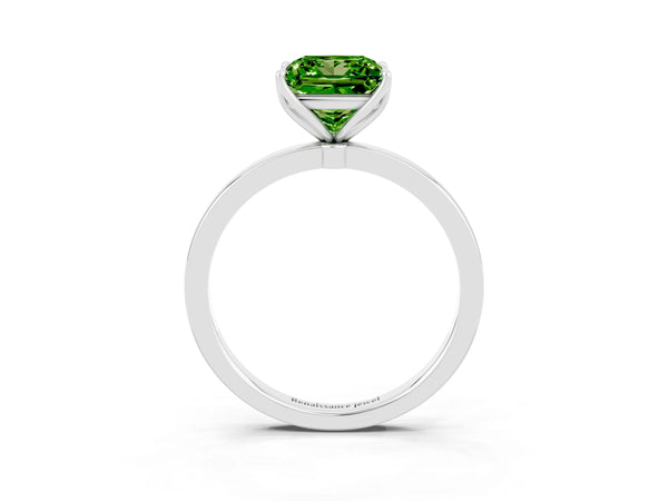 Silver Princess Cut Peridot Solitaire Ring with Thin Band and Prong Setting