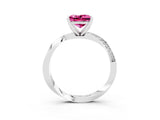 Silver Princess Cut Pink Sapphire Engagement Ring with Side Stone Accents and Four-Prong Setting_15