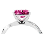 Silver Princess Cut Pink Sapphire Engagement Ring with Side Stone Accents and Four-Prong Setting_16