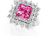Silver Princess Cut Pink Sapphire Floral Double Halo Engagement Ring with Prong Setting_139