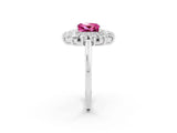 Silver Princess Cut Pink Sapphire Floral Double Halo Engagement Ring with Prong Setting_140