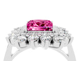 Silver Princess Cut Pink Sapphire Floral Double Halo Engagement Ring with Prong Setting_142
