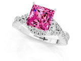 Silver Princess Cut Pink Sapphire  Halo Twist Band Solitaire Prong Setting Ring_13