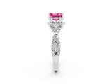 Silver Princess Cut Pink Sapphire  Halo Twist Band Solitaire Prong Setting Ring_14