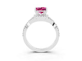 Silver Princess Cut Pink Sapphire  Halo Twist Band Solitaire Prong Setting Ring_15