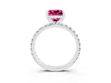 Silver Princess Cut Pink Sapphire Pavé Solitaire Ring with Round Band and Prong Setting_45