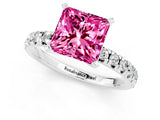 Silver Princess Cut Pink Sapphire Solitaire Pavé Engagement Ring with Round Band and Prong Setting_91