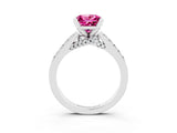 Silver Princess Cut Pink Sapphire Solitaire Ring with Crossover Gallery and Round  Pavé Band_45
