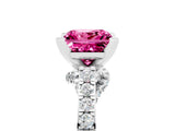 Silver Princess Cut Pink Sapphire Solitaire Ring with Crossover Gallery and Round  Pavé Band_47