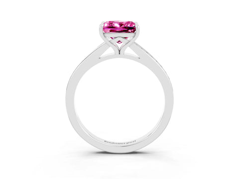 Silver Princess Cut Pink Sapphire Solitaire Ring with Pavé Band and Prong Setting_15