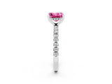 Silver Princess Cut Pink Sapphire Solitaire Ring with Round  Pavé Band and Four-Prong Setting_38