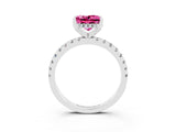 Silver Princess Cut Pink Sapphire Solitaire Ring with Round  Pavé Band and Four-Prong Setting_39