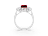 Silver Princess Cut Ruby Floral Double Halo Engagement Ring with Prong Setting_198