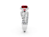Silver Princess Cut Ruby Halo Ring with Round Split Shank and Prong Setting_68