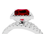 Silver Princess Cut Ruby Halo Ring with Round Split Shank and Prong Setting_70