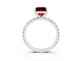 Silver Princess Cut Ruby Pavé Solitaire Ring with Round Band and Prong Setting_45