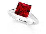 Silver Princess Cut Ruby Solitaire Engagement Ring with Cathedral Setting and Four-Prong Mount_13
