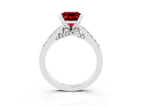 Silver Princess Cut Ruby Solitaire Ring with Crossover Gallery and Round  Pavé Band_52