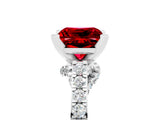 Silver Princess Cut Ruby Solitaire Ring with Crossover Gallery and Round  Pavé Band_54