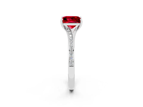 Silver Princess Cut Ruby Solitaire Ring with Pavé Band and Prong Setting_14