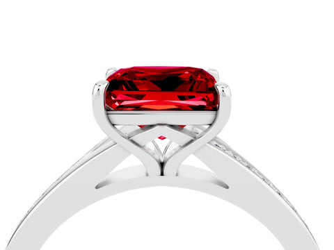 Silver Princess Cut Ruby Solitaire Ring with Pavé Band and Prong Setting_16
