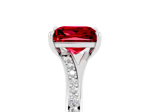 Silver Princess Cut Ruby Solitaire Ring with Pavé Band and Prong Setting_17
