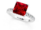 Silver Princess Cut Ruby Solitaire Ring with Round  Pavé Band and Four-Prong Setting_25