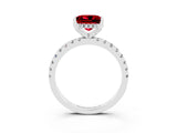 Silver Princess Cut Ruby Solitaire Ring with Round  Pavé Band and Four-Prong Setting_27
