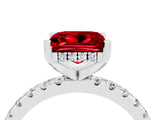Silver Princess Cut Ruby Solitaire Ring with Round  Pavé Band and Four-Prong Setting_28