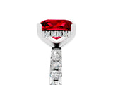 Silver Princess Cut Ruby Solitaire Ring with Round  Pavé Band and Four-Prong Setting_29