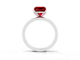 Silver Princess Cut Ruby Solitaire Ring with Thin Band and Prong Setting_45